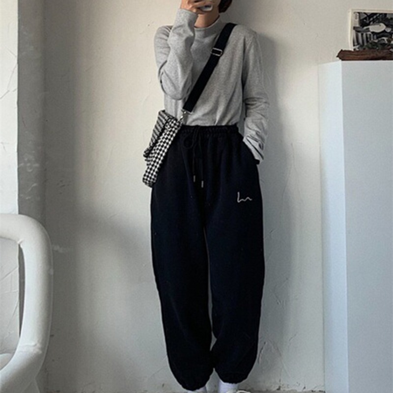 束腳褲女ins潮秋冬加絨加厚寬松休閑衛褲高腰外穿哈倫運動褲-細節圖2