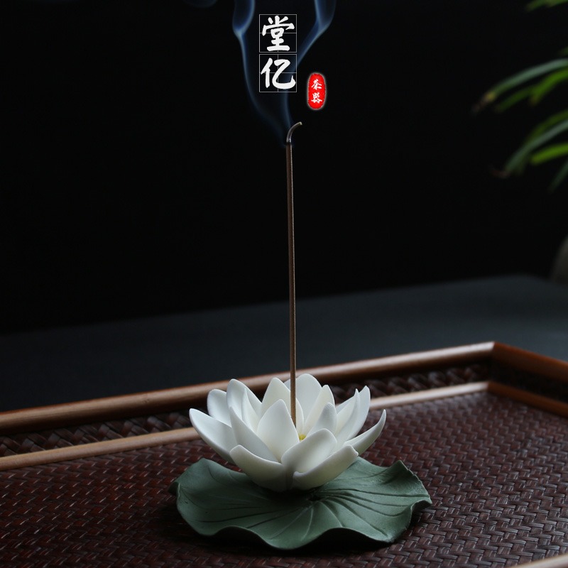 陶瓷手工捏製蓮花創意香薰爐荷花線香爐茶寵擺件家用飾品禪意配件-細節圖2