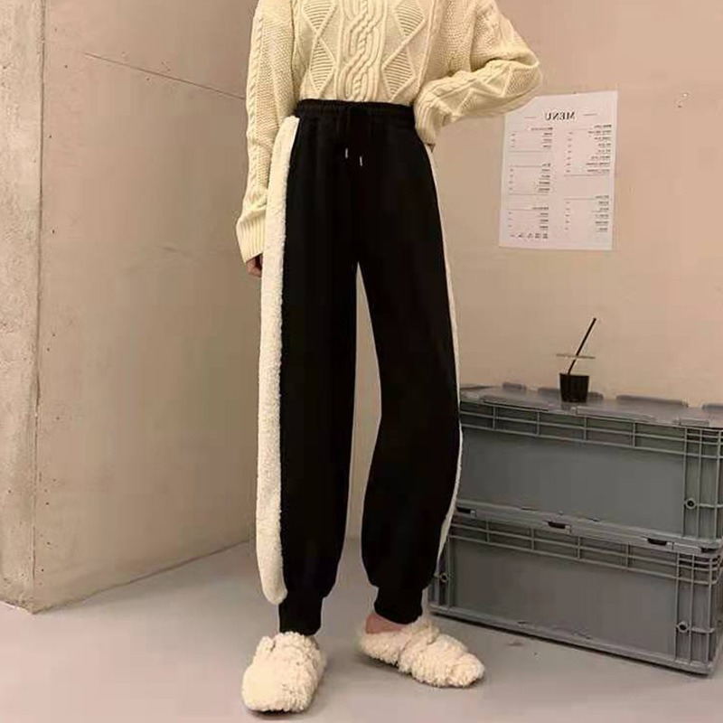 加厚哈倫褲女秋冬季羊羔毛加絨休閑束腳褲顯瘦寬松衛褲運動褲-細節圖5