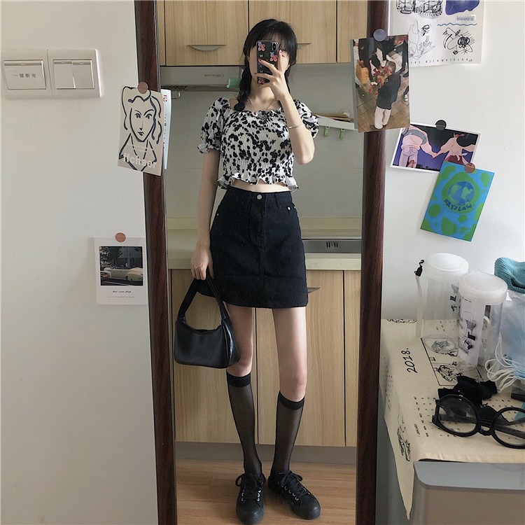 短裙女春秋a字裙高腰黑色牛仔半身裙女夏春款裙子設計感小眾-細節圖2