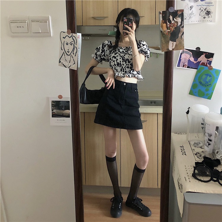 短裙女春秋a字裙高腰黑色牛仔半身裙女夏春款裙子設計感小眾-細節圖4