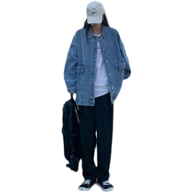 牛仔外套女新款春秋寬松韓版學生風復古港味夾克百搭上衣服潮-細節圖5