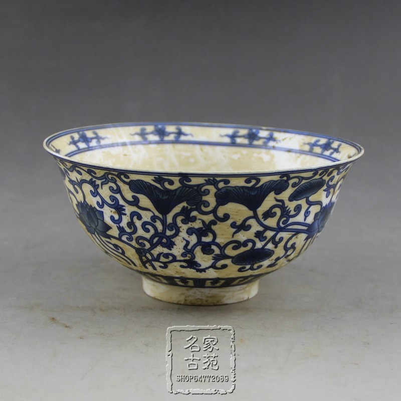做舊古玩家居擺件收藏13cm口徑彩繪瓷碗復古明清瓷器工藝品-細節圖3
