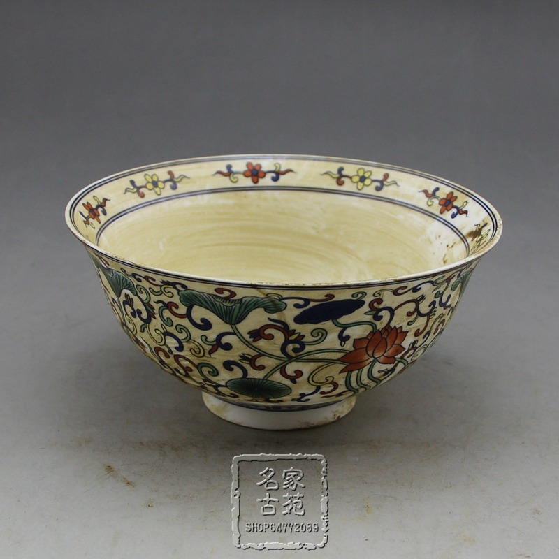 做舊古玩家居擺件收藏13cm口徑彩繪瓷碗復古明清瓷器工藝品-細節圖6