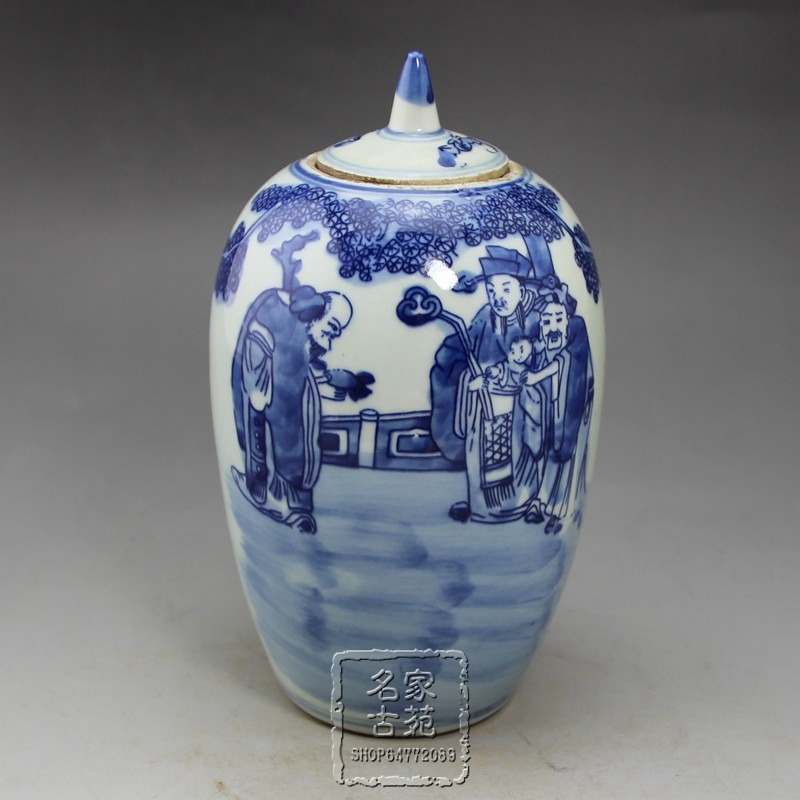 古玩收藏青花瓷三星罐子密封儲存罐復古明清瓷器工藝品擺件-細節圖6