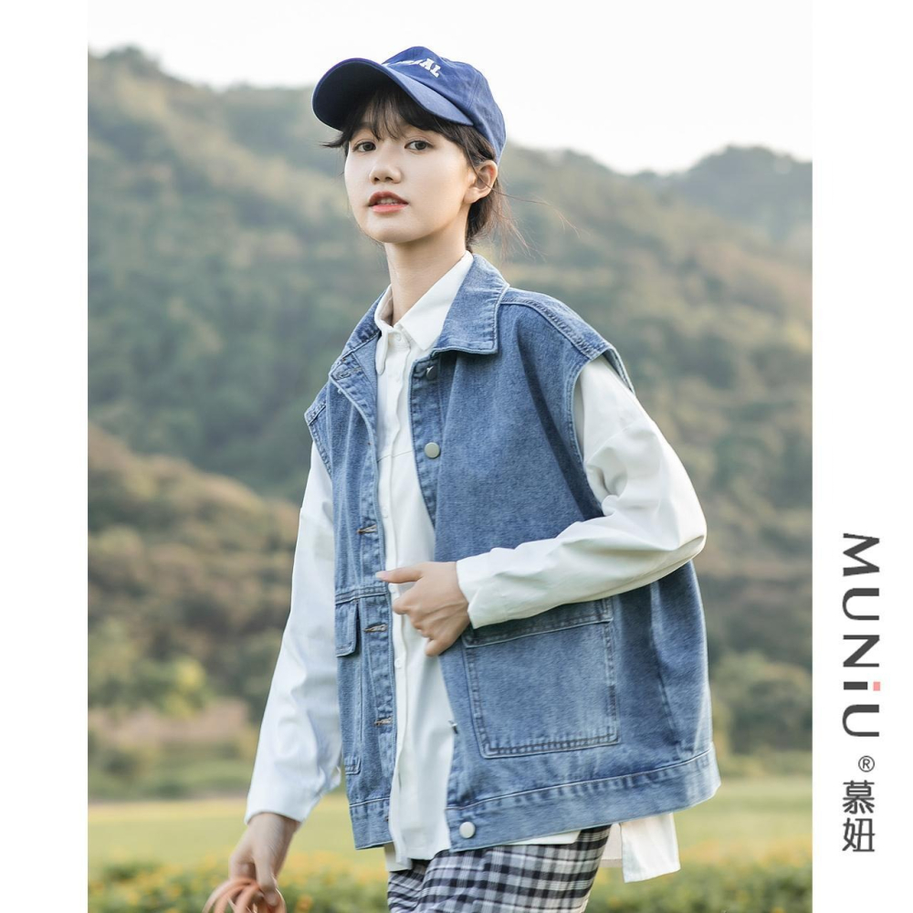 牛仔馬甲女春秋網紅馬夾薄款外搭寬松休閑夏季時尚減齡坎肩潮-細節圖2