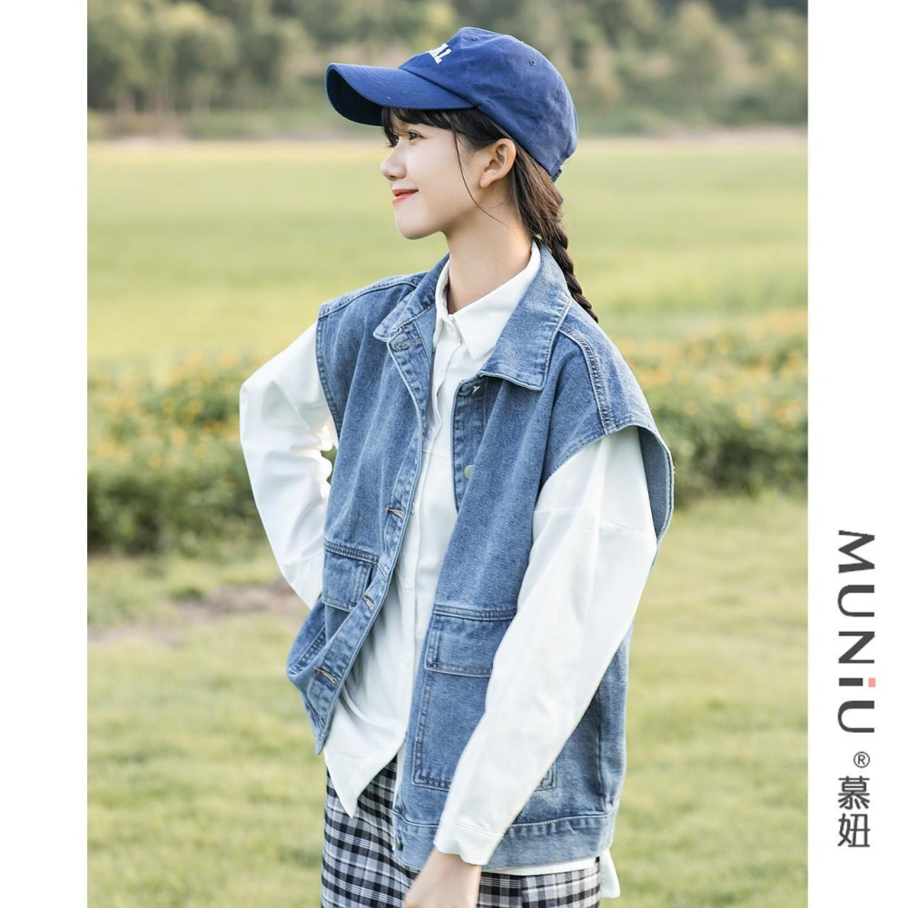 牛仔馬甲女春秋網紅馬夾薄款外搭寬松休閑夏季時尚減齡坎肩潮-細節圖3