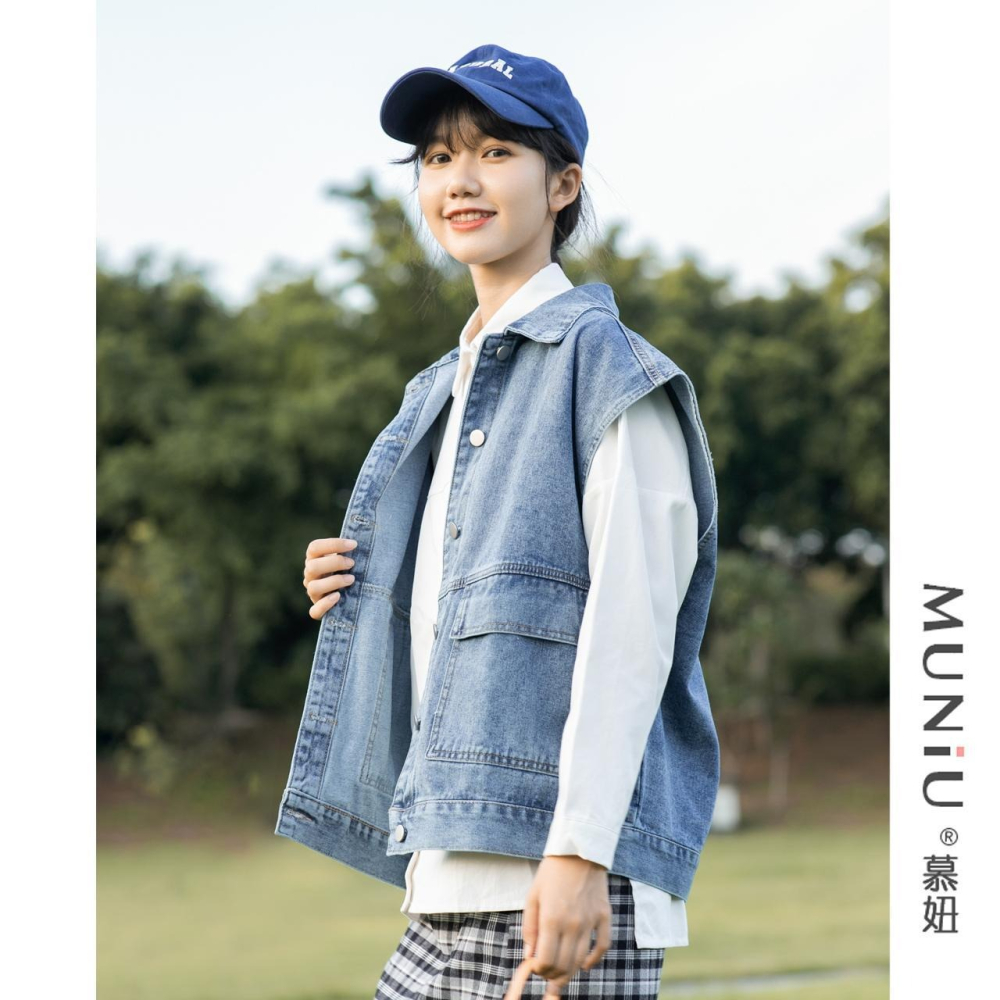 牛仔馬甲女春秋網紅馬夾薄款外搭寬松休閑夏季時尚減齡坎肩潮-細節圖4