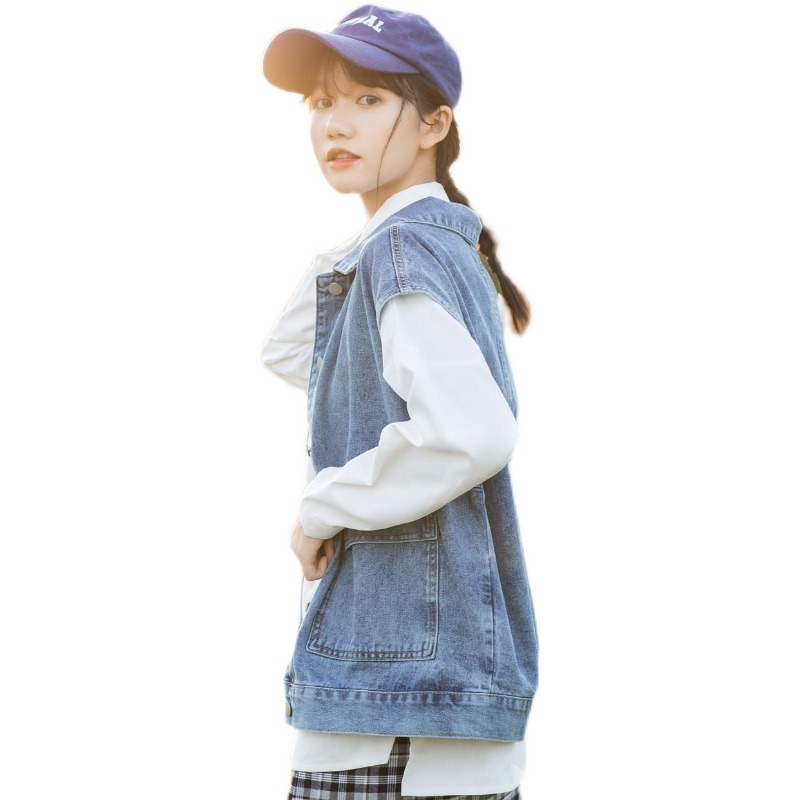 牛仔馬甲女春秋網紅馬夾薄款外搭寬松休閑夏季時尚減齡坎肩潮-細節圖5