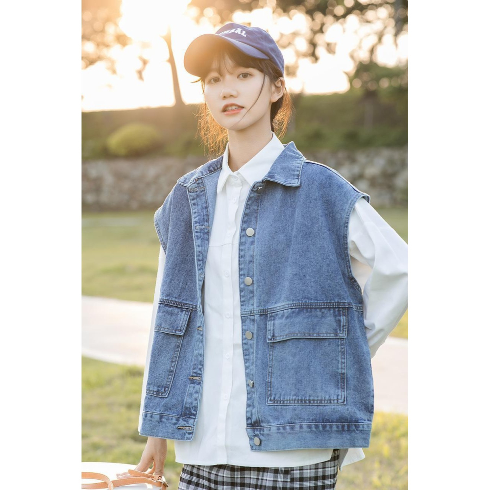 牛仔馬甲女春秋網紅馬夾薄款外搭寬松休閑夏季時尚減齡坎肩潮-細節圖6