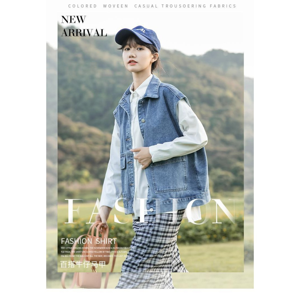 牛仔馬甲女春秋網紅馬夾薄款外搭寬松休閑夏季時尚減齡坎肩潮-細節圖9