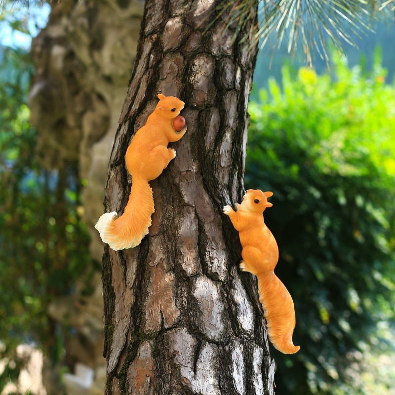 創意花園庭院裝飾擺件仿真動物小松鼠戶外幼兒園別墅造景樹上掛件-細節圖3