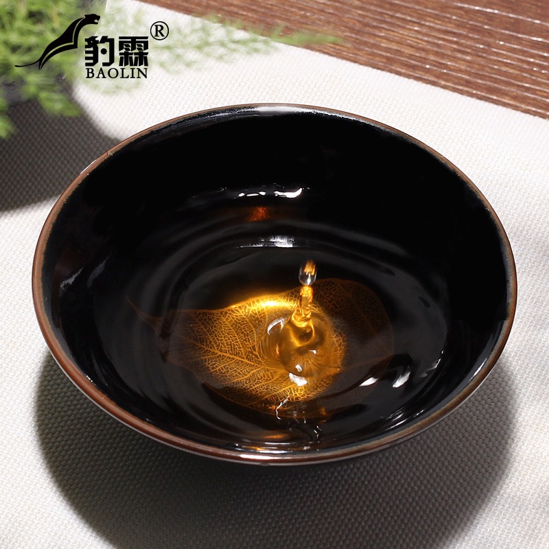 天目盞釉復古功夫茶杯陶瓷主人杯單杯茶盞品茗杯陶瓷茶碗單個金盞-細節圖3
