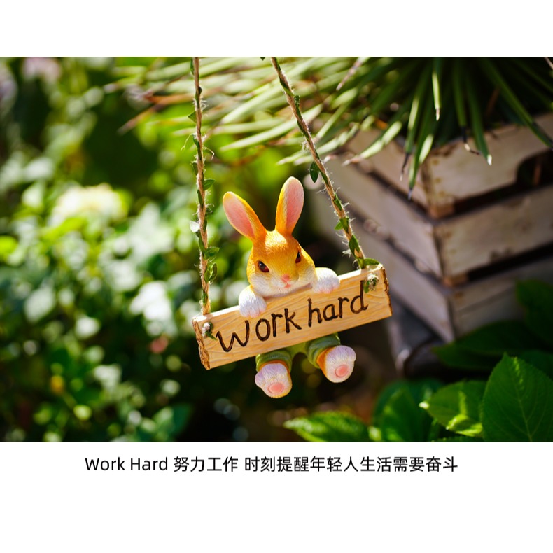 可愛兔子鞦韆壁掛戶外花園藝庭院樹掛動物吊件幼兒園民宿陽臺裝飾-細節圖8