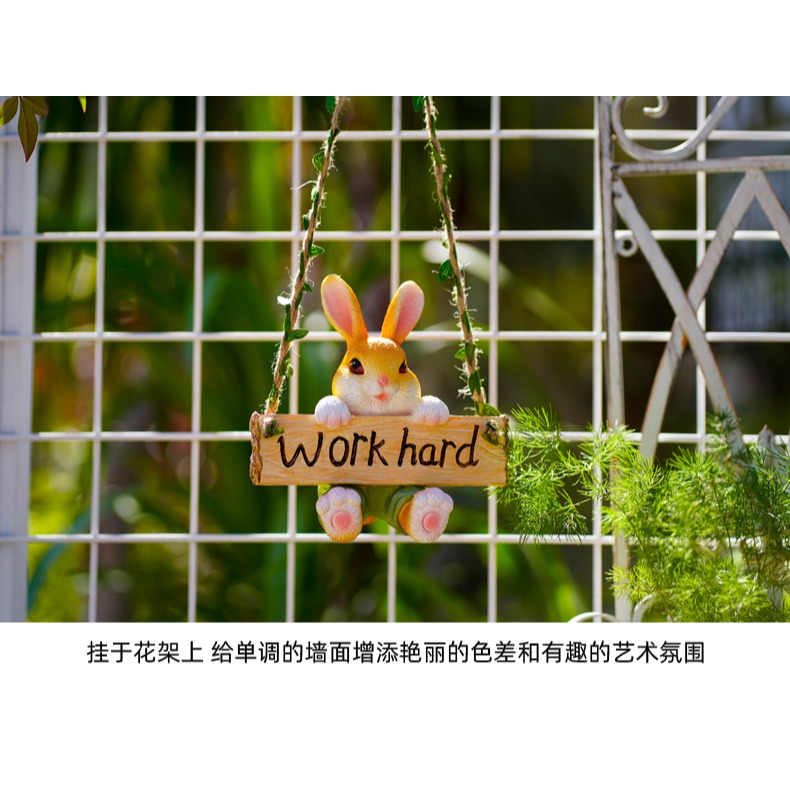 可愛兔子鞦韆壁掛戶外花園藝庭院樹掛動物吊件幼兒園民宿陽臺裝飾-細節圖10