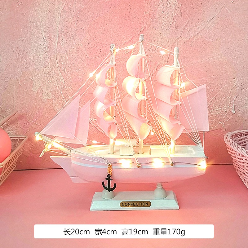 ins少女心創意星星燈粉色木質帆船模型家居玄關臥室擺件女生禮物-細節圖8