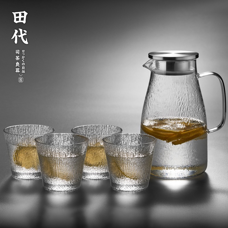 田代/tindor 耐熱玻璃 透明冷水壺涼水壺瓶果汁壺水杯水具套裝-細節圖8