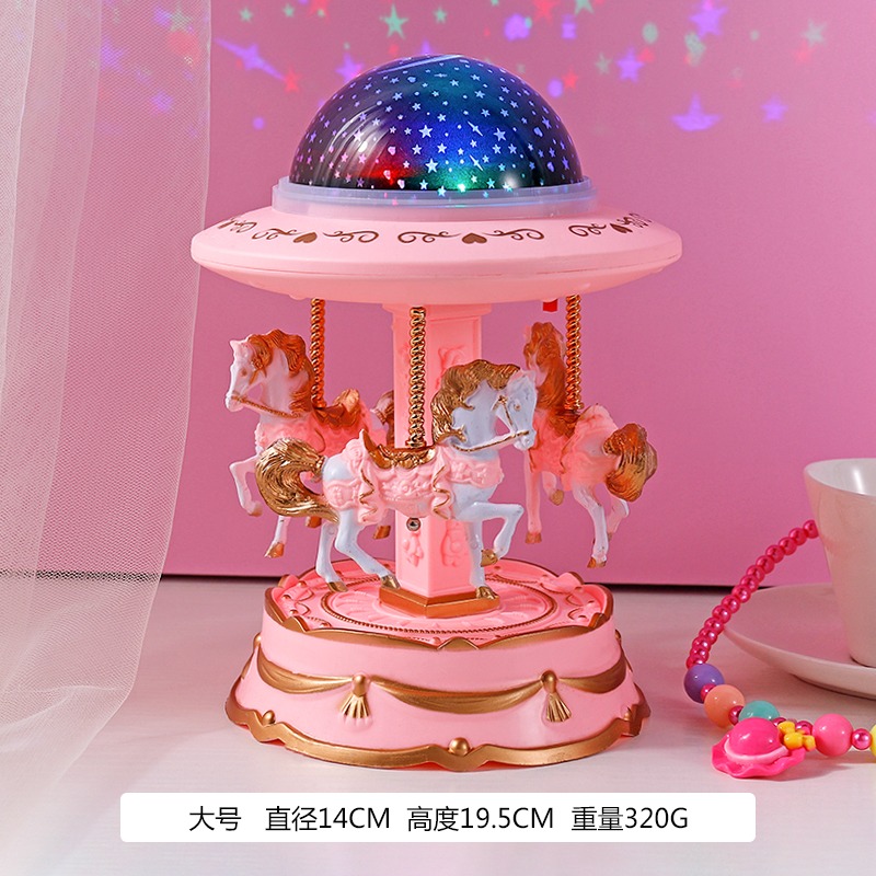 創意星空投影彩燈旋轉木馬音樂盒八音盒女孩兒童節生日禮物送女友-細節圖8