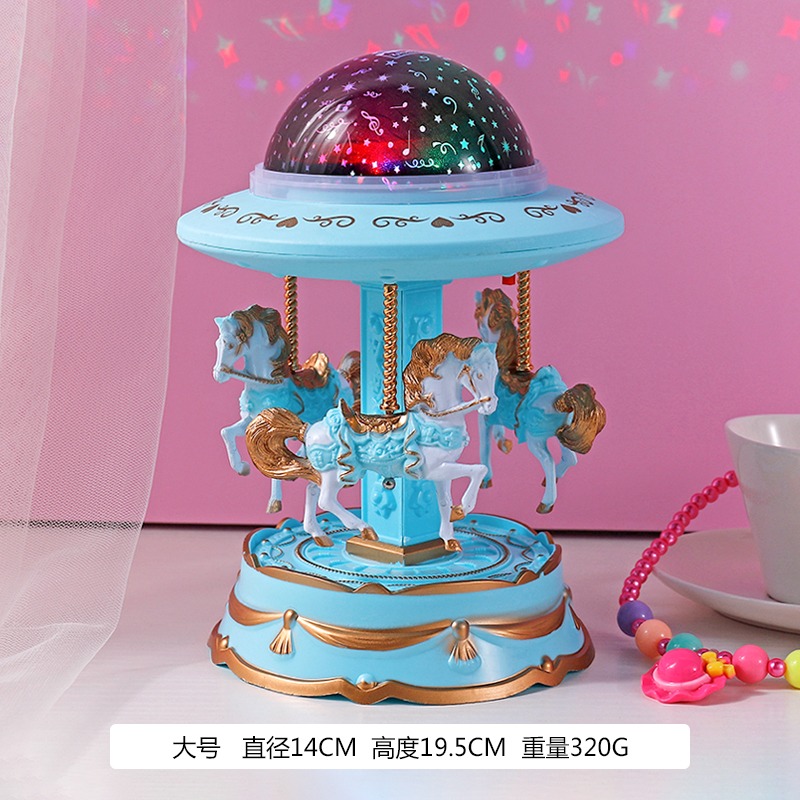 創意星空投影彩燈旋轉木馬音樂盒八音盒女孩兒童節生日禮物送女友-細節圖9