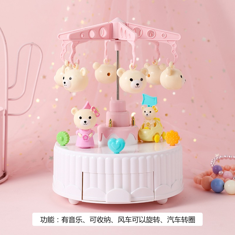 少女心蛋糕小熊音樂盒創意旋轉摩天輪風車八音盒女孩兒童生日禮物-細節圖8