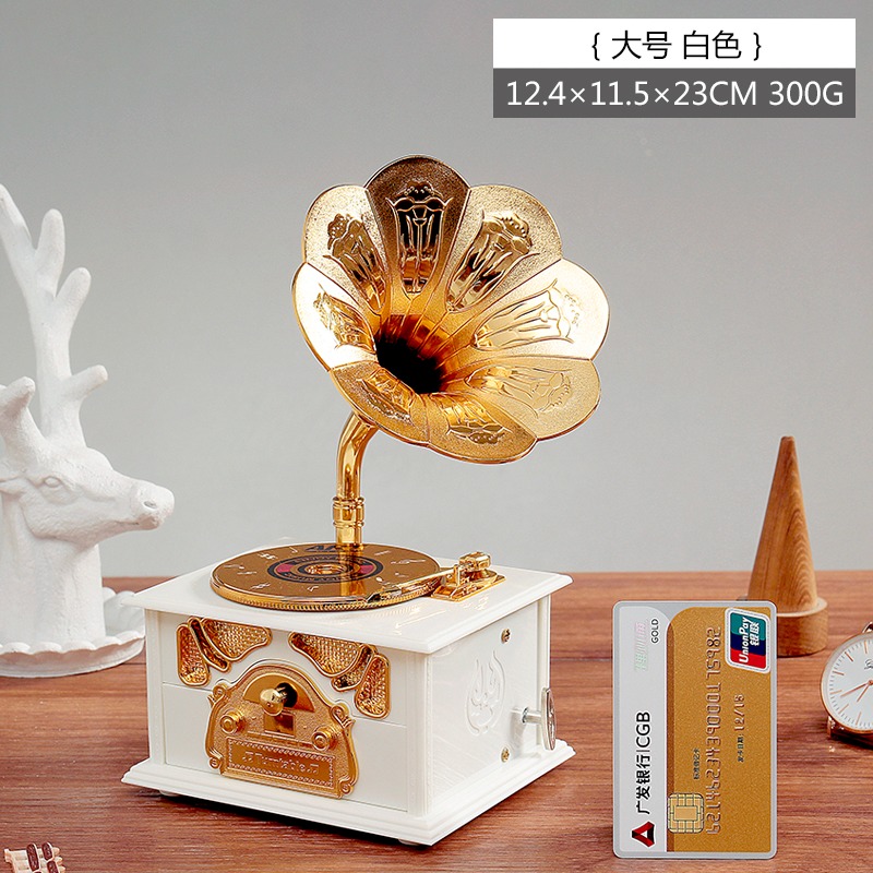 復古歐式唱片留聲機音樂盒八音盒客廳玄關辦公室裝飾擺件生日禮品-細節圖7