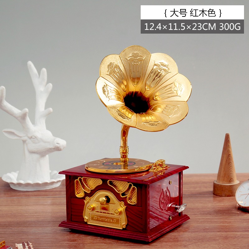 復古歐式唱片留聲機音樂盒八音盒客廳玄關辦公室裝飾擺件生日禮品-細節圖8
