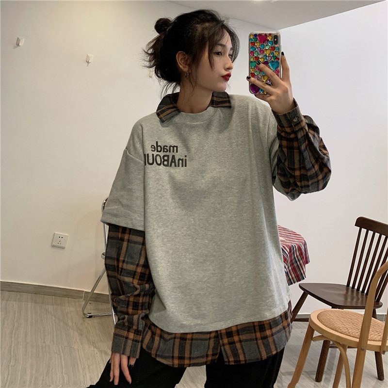 polo衫女春秋bf慵懶風百搭寬松假兩件薄款cec外套上衣服-細節圖2