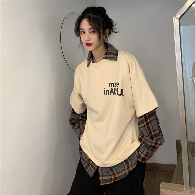 polo衫女春秋bf慵懶風百搭寬松假兩件薄款cec外套上衣服-細節圖3