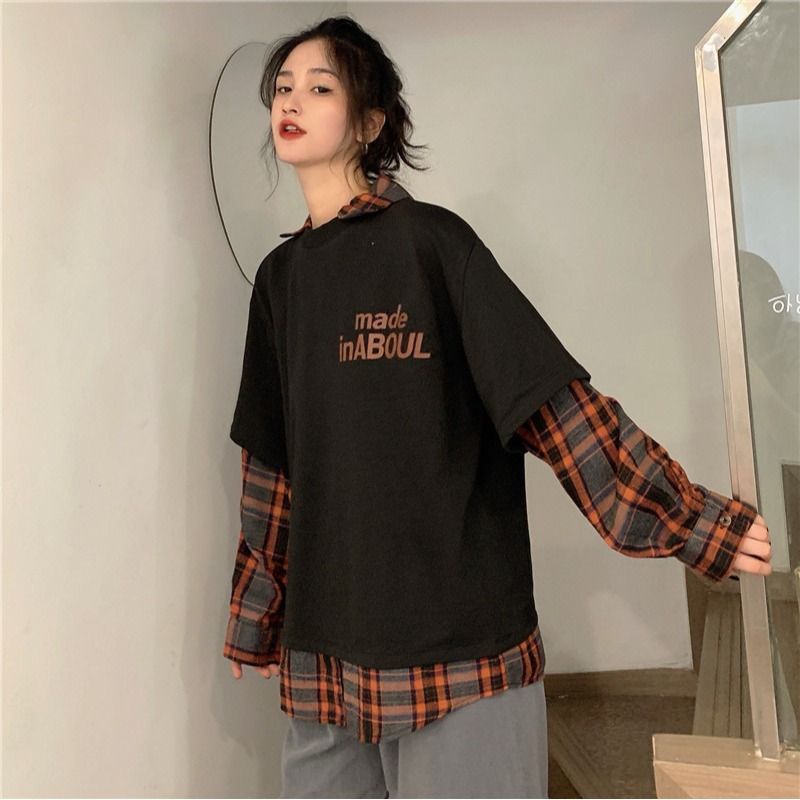 polo衫女春秋bf慵懶風百搭寬松假兩件薄款cec外套上衣服-細節圖4