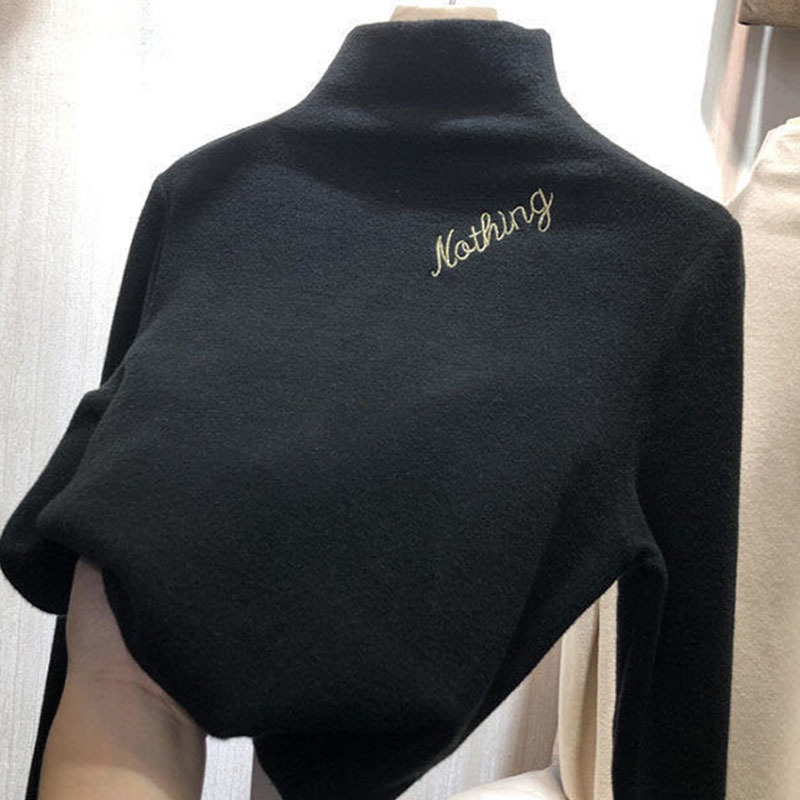 ins超火長袖t恤女春秋冬修身顯瘦高領打底衫學生內搭加絨上衣-細節圖5