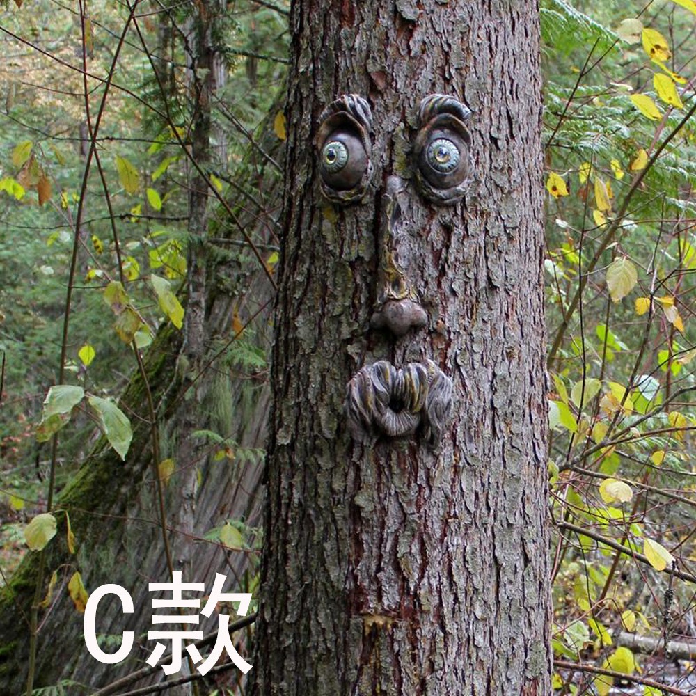 獨立站外貿熱賣樹皮臉樹怪五官擺件復活節掛飾戶外花園創意道具-細節圖4