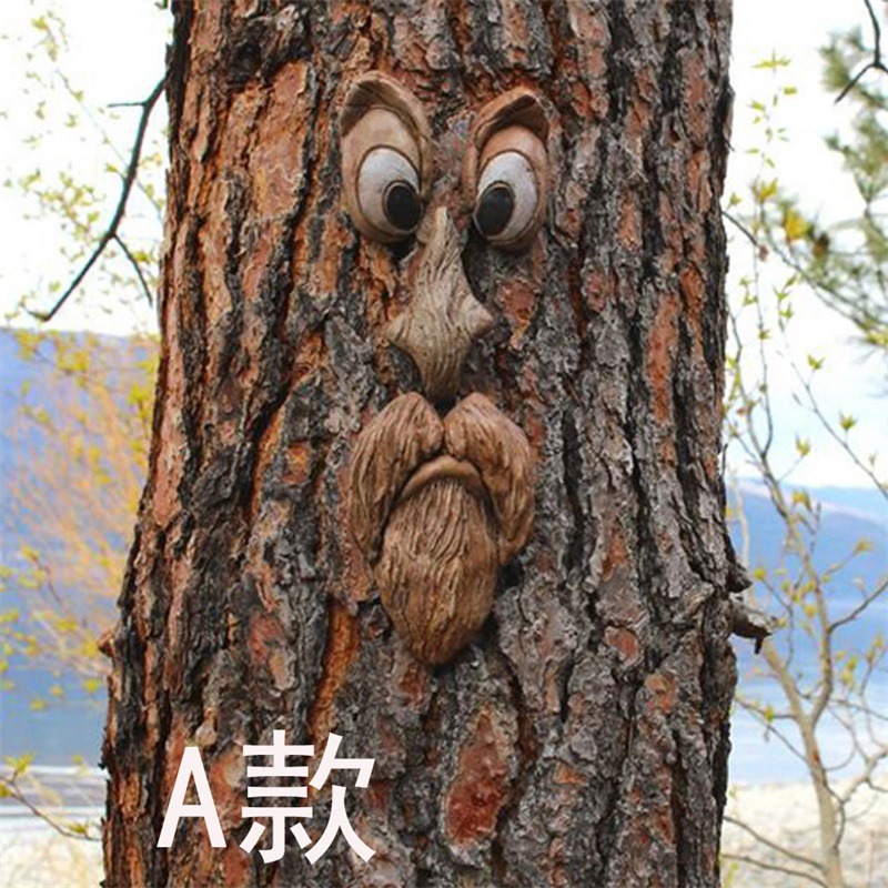 獨立站外貿熱賣樹皮臉樹怪五官擺件復活節掛飾戶外花園創意道具-細節圖6