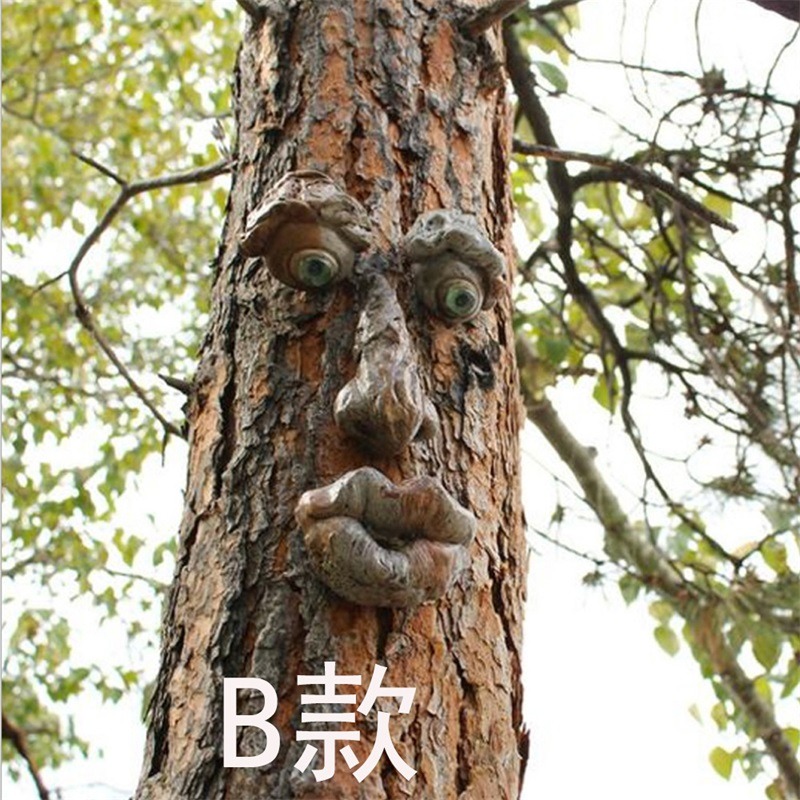 獨立站外貿熱賣樹皮臉樹怪五官擺件復活節掛飾戶外花園創意道具-細節圖7