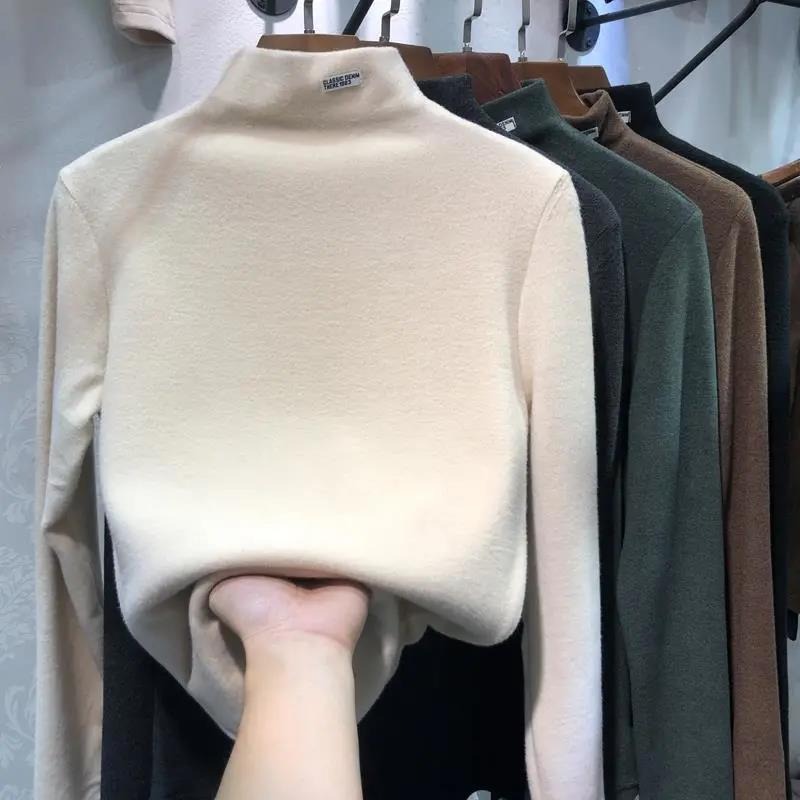 高領打底衫女春秋冬顯瘦內搭長袖學生百搭雙面德絨加厚上衣服-細節圖5