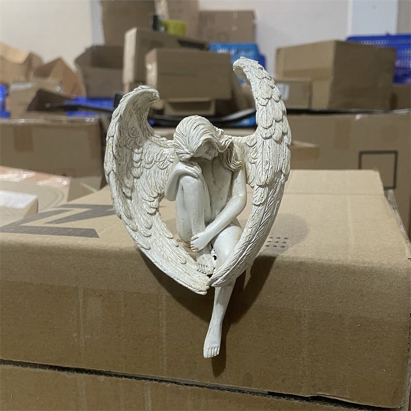 樹脂工藝擺件花園裝飾雕像抱腿天使家居桌面裝飾品天使翅膀創意-細節圖6