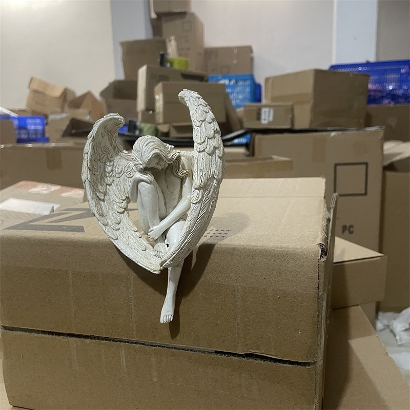 樹脂工藝擺件花園裝飾雕像抱腿天使家居桌面裝飾品天使翅膀創意-細節圖9