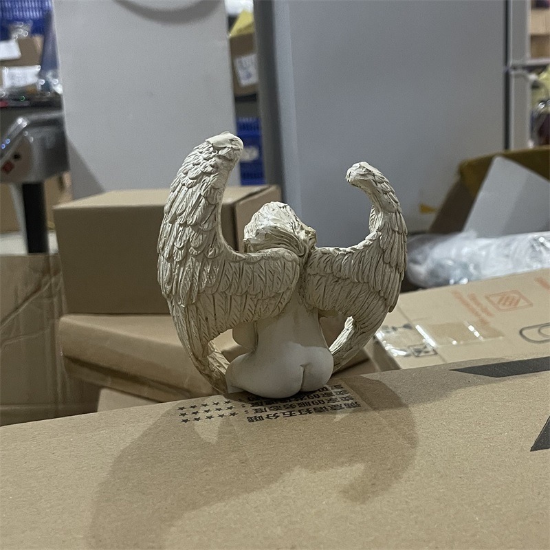 樹脂工藝擺件花園裝飾雕像抱腿天使家居桌面裝飾品天使翅膀創意-細節圖10
