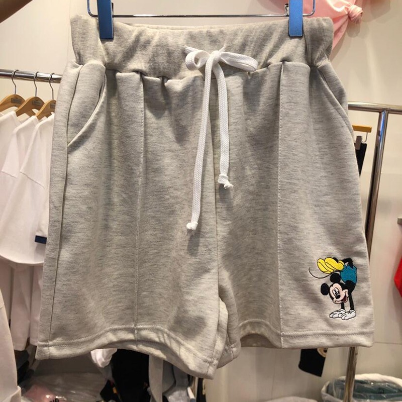 春夏新款刺繡米奇短褲女學生ins高腰顯瘦中褲百搭休閑五分褲-細節圖2