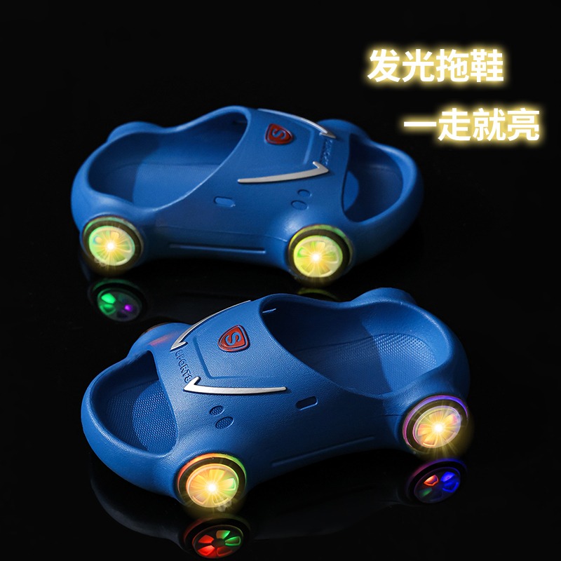 發光兒童拖鞋男童亮燈跑車女童可愛中小童防滑室內寶寶涼拖鞋帶燈-細節圖6