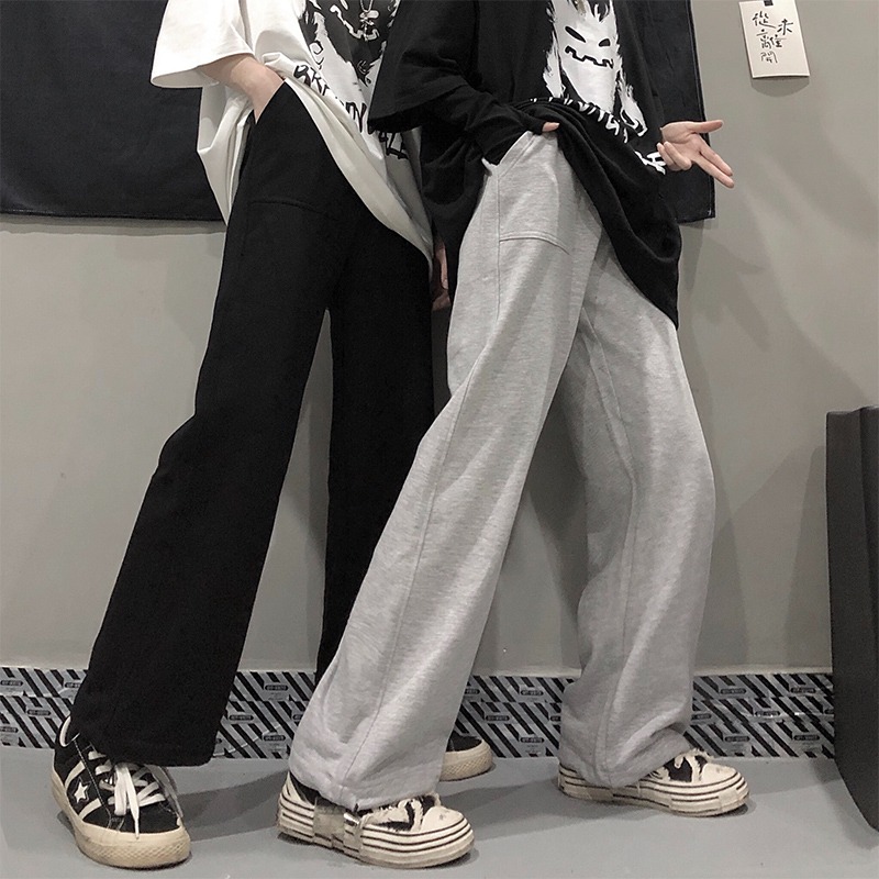 ins超火休閑運動褲女春秋高腰顯瘦直筒寬松墜感闊腿褲子-細節圖2