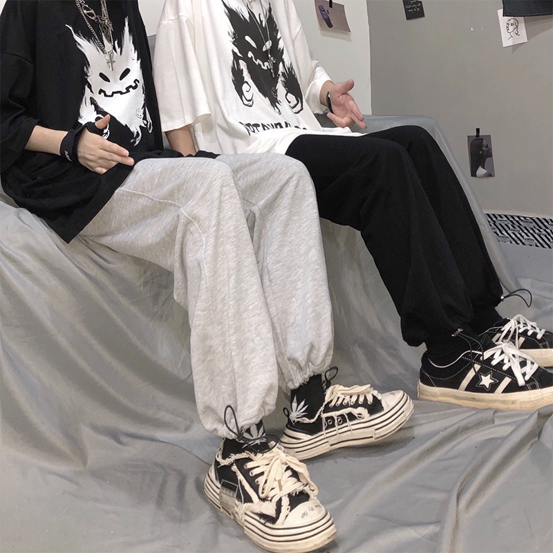 ins超火休閑運動褲女春秋高腰顯瘦直筒寬松墜感闊腿褲子-細節圖3