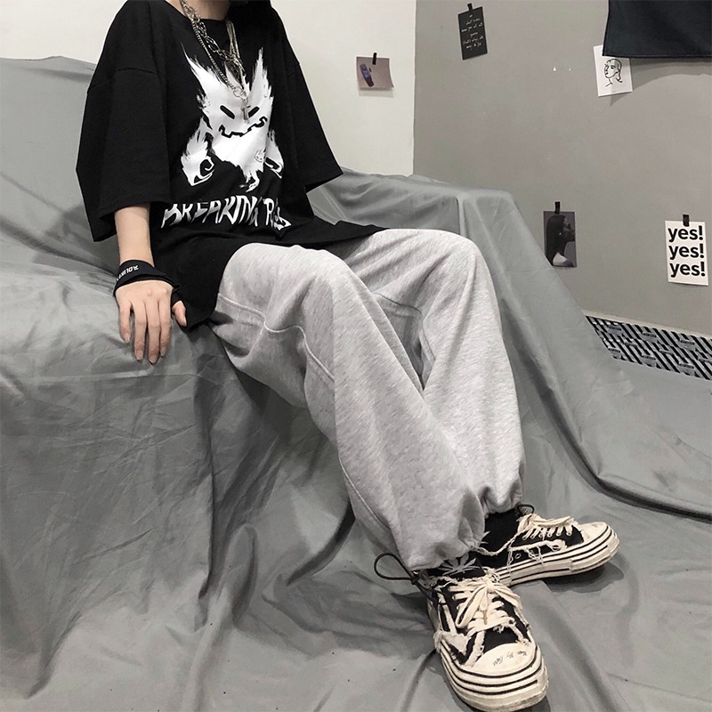 ins超火休閑運動褲女春秋高腰顯瘦直筒寬松墜感闊腿褲子-細節圖5