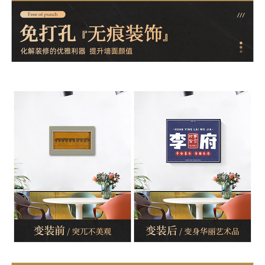 姓氏電表箱裝飾畫可推拉遮擋電閘弱電箱掛畫字畫配電箱可定製壁畫-細節圖8