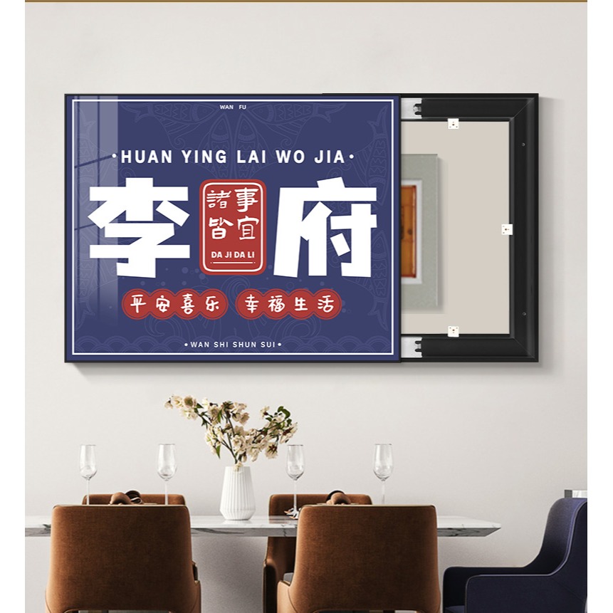 姓氏電表箱裝飾畫可推拉遮擋電閘弱電箱掛畫字畫配電箱可定製壁畫-細節圖10
