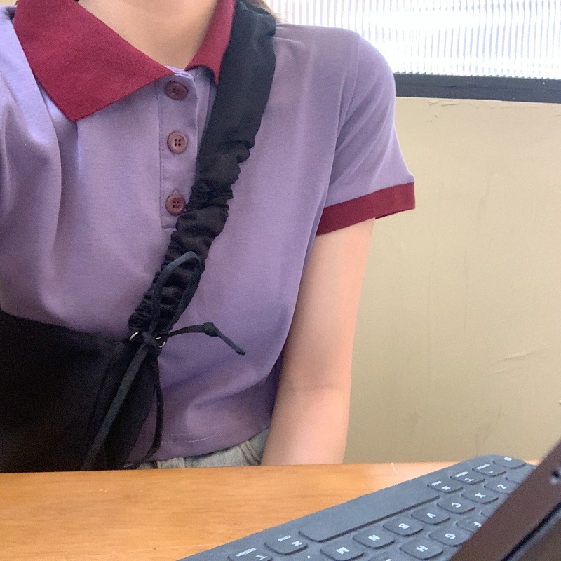 日系polo衫短袖t恤女網紅夏ins潮怪味少女短款寬松半袖上衣服-細節圖4