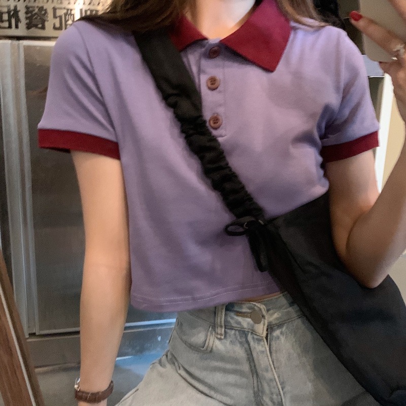 日系polo衫短袖t恤女網紅夏ins潮怪味少女短款寬松半袖上衣服-細節圖5