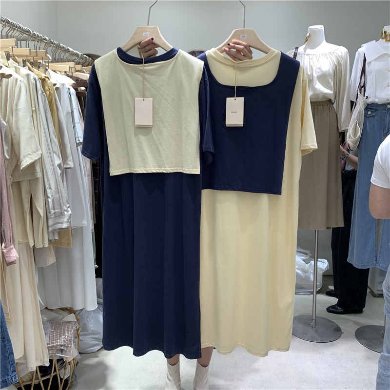 連衣裙女夏季ins潮原宿bf慵懶風中長款寬松短袖t恤上衣服-細節圖4