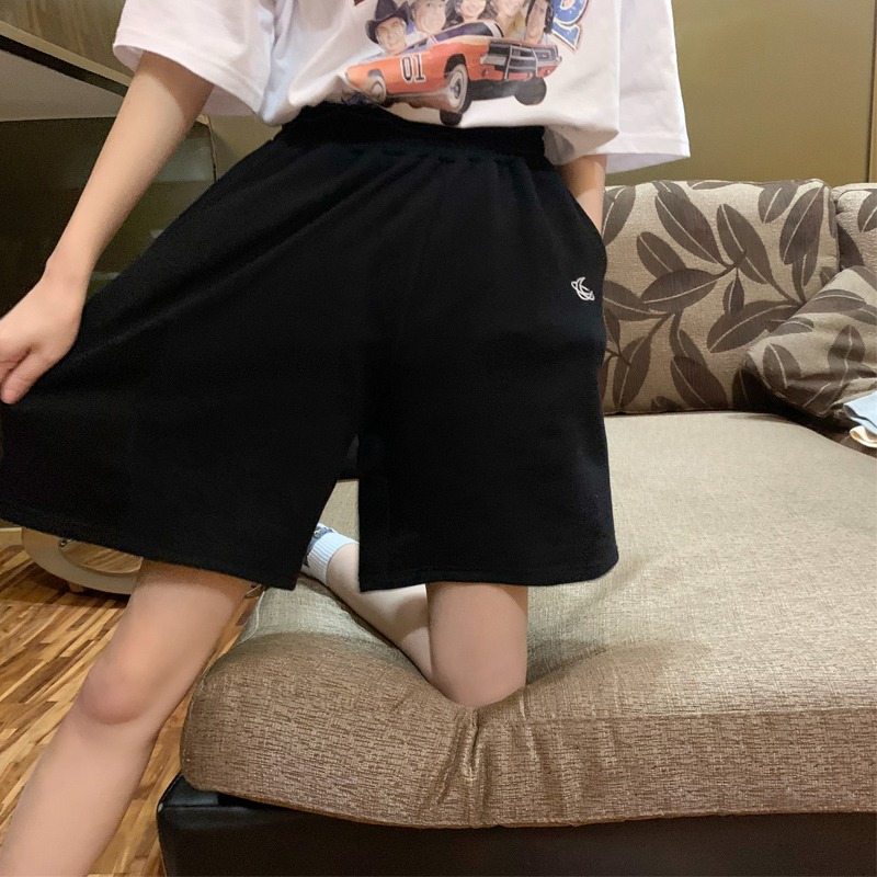 ins超火休閑運動褲女夏新款潮原宿風高腰顯瘦寬松直筒五分褲-細節圖3