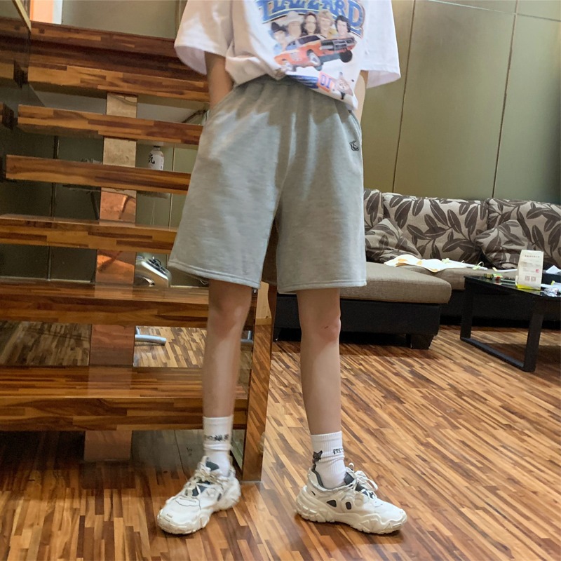 ins超火休閑運動褲女夏新款潮原宿風高腰顯瘦寬松直筒五分褲-細節圖4