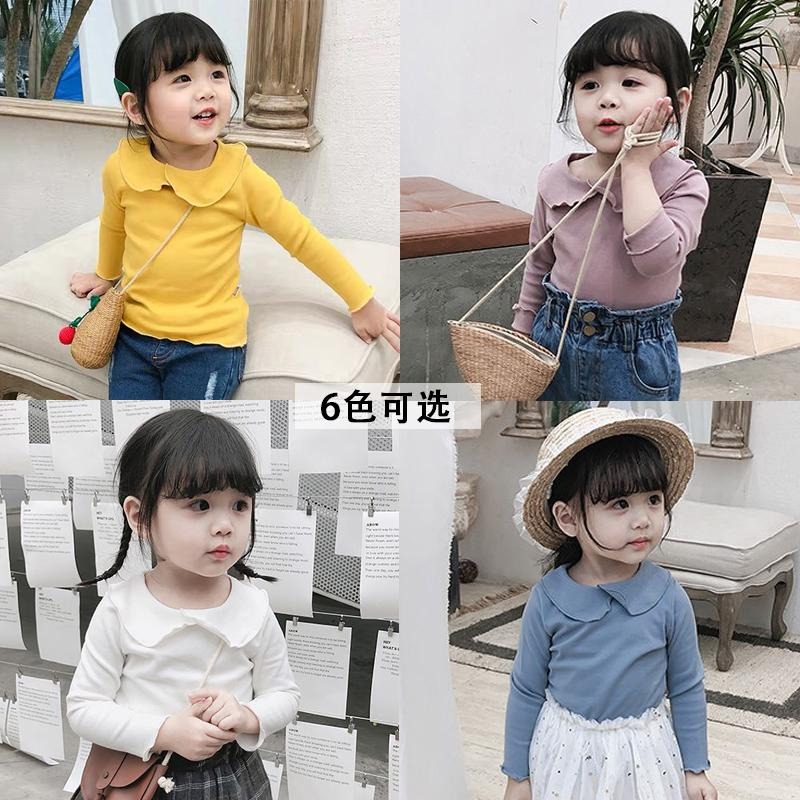春季新款女童純色打底衫女童洋氣娃娃領上衣寶貝翻領打底-細節圖2